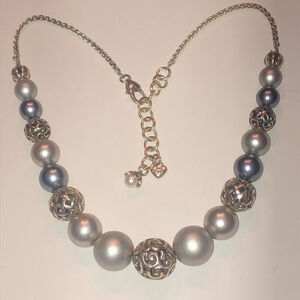 Brighton Corteo Silver Tone Gray Faux Pearl Boho Beaded Classic Necklace